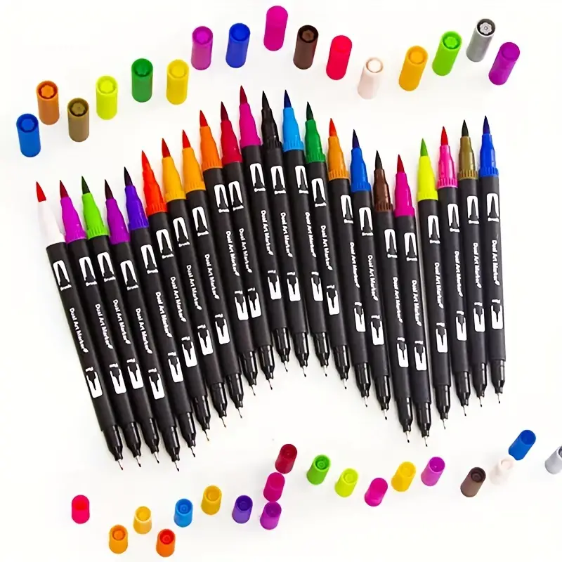 120pcs Mixed Color Dual Tip Brush Marker Pen, Brush Tip And