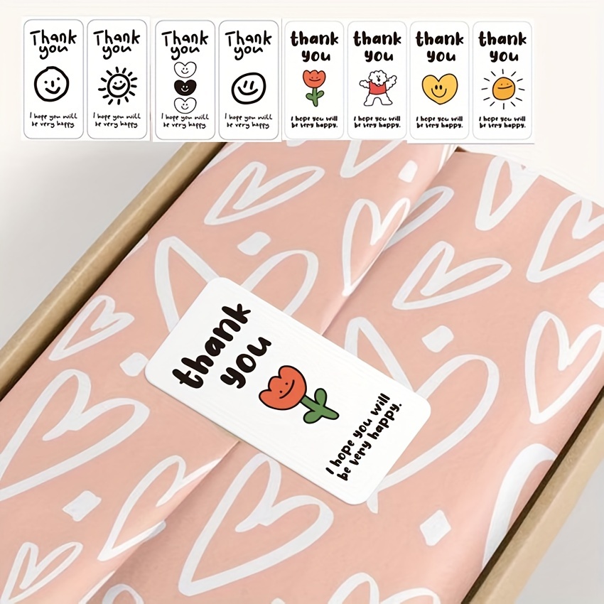 Cute Emoticon Thank Stickers Rectangular Gift Box Thank - Temu