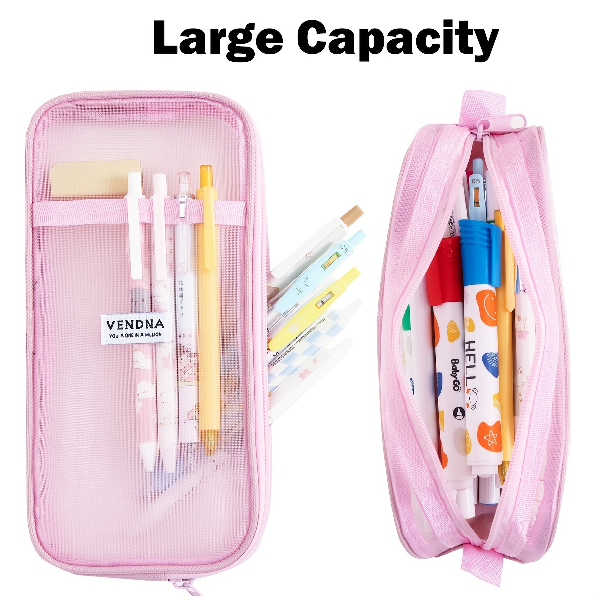 Boxgear Grid Mesh Pencil Case for Girls and Boys, Pen Holder with Zipper  for Kids, Teens Portable Desk Organizer Pencil Pouch for School &  Stationery Supplies (Pink) - Boxgear