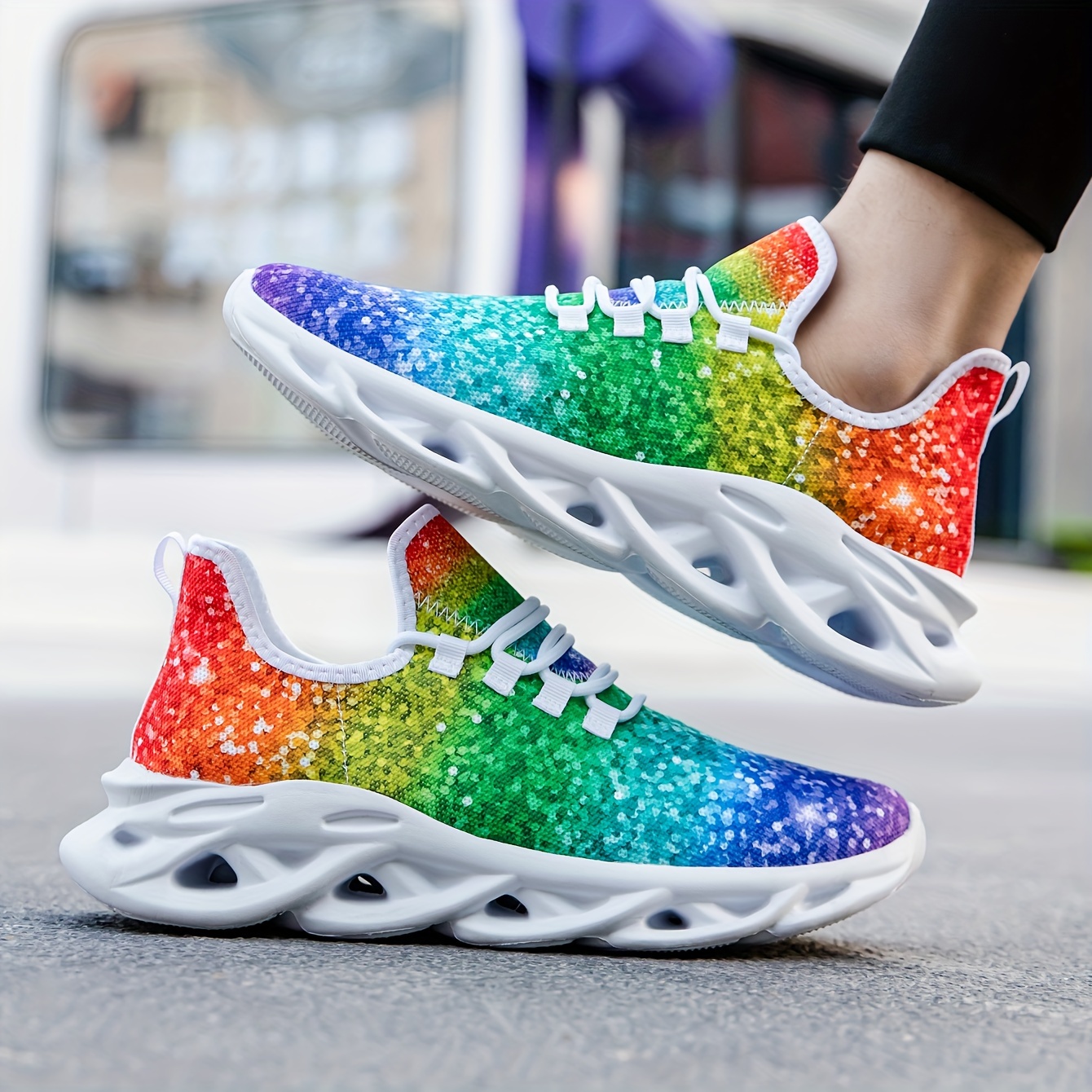 Mens Slip On Blade Sneakers With Shoelaces Odor Resistant Athletic Shoes  Sparkling Rainbow Color Shoes, Shop On Temu And start Saving