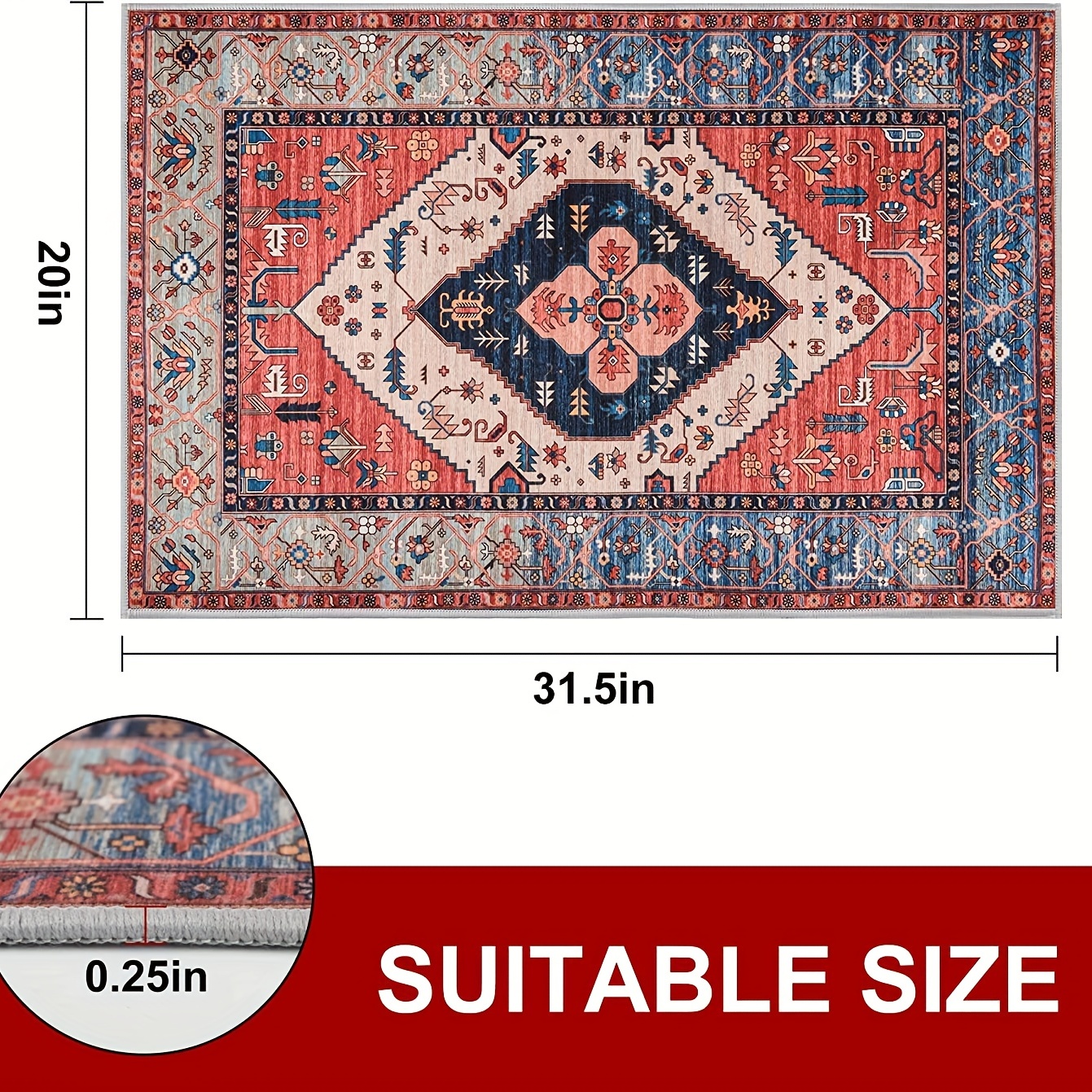 1pc Bohemian Small Entryway Area Rug, Non Slip Entry Rugs For Inside House,  Geomatric Tribal Doormat Indoor Entrance Throw Rugs Washable For Bedroom E