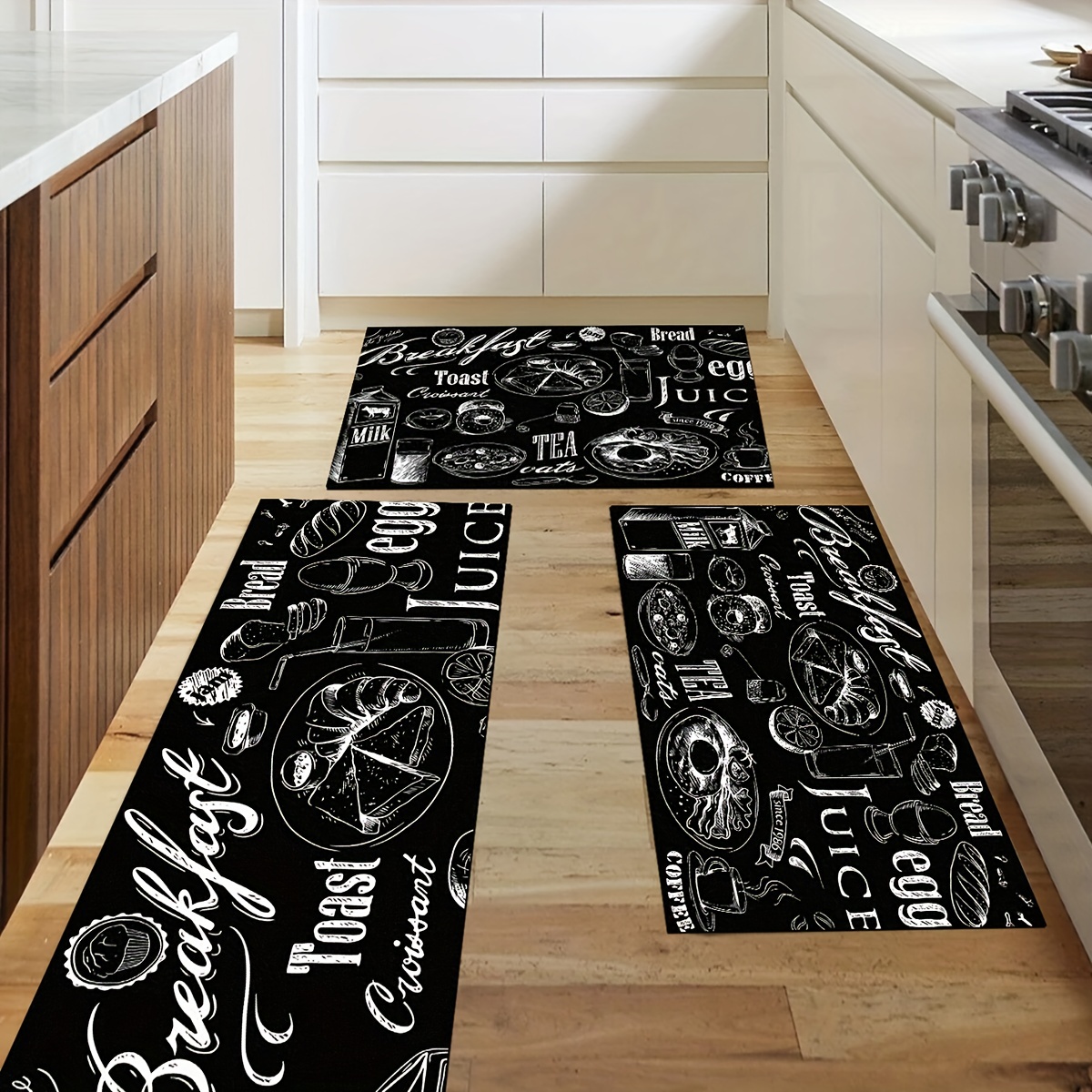 1pc Gray Deer Print Kitchen Floor Mat With Letter Pattern Simple