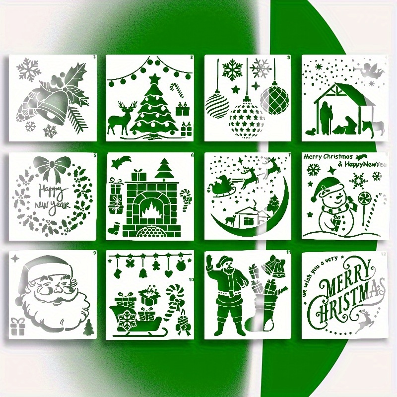 64pcs Small Christmas Stencils, 3x3 inch Reusable Craft Stencil for Painting on Wood, Fabric, Paper, Windows, DIY Christmas Ornaments, Cards