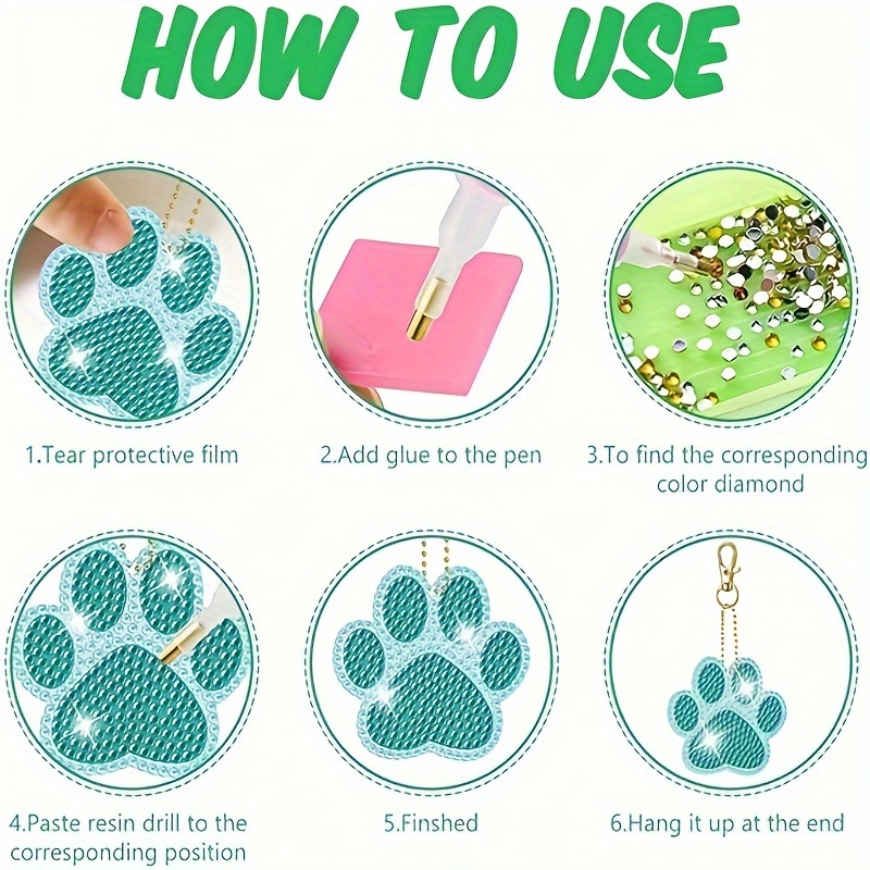 Diy Paw Print Diamond Art Keychains Christmas Pendant Size - Temu