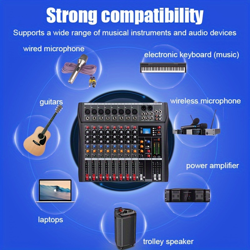 8/12-Channel Audio Mixer: Professional Sound Mixing Console With USB, XLR,  48V Power & RCA Input/Output For All Skill Levels