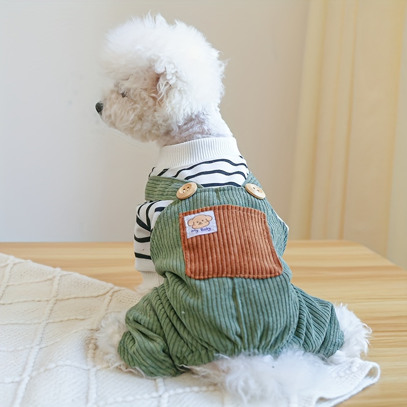 

Cozy Striped Dog Jumpsuit - Christmas Pet Outfit For Small To Medium Breeds, Knit Polyester With Snap Closure