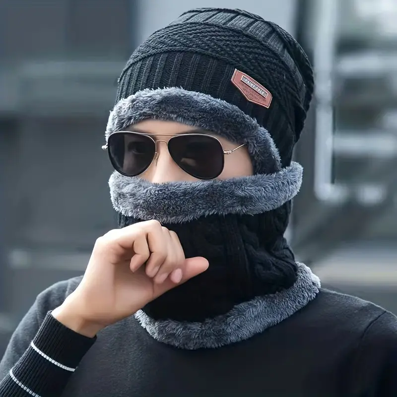 Black Fashionable 2pcs Scarf, Men's Winter Fashion Unisex Universal Hats Warm and Stylish Scarf,Temu