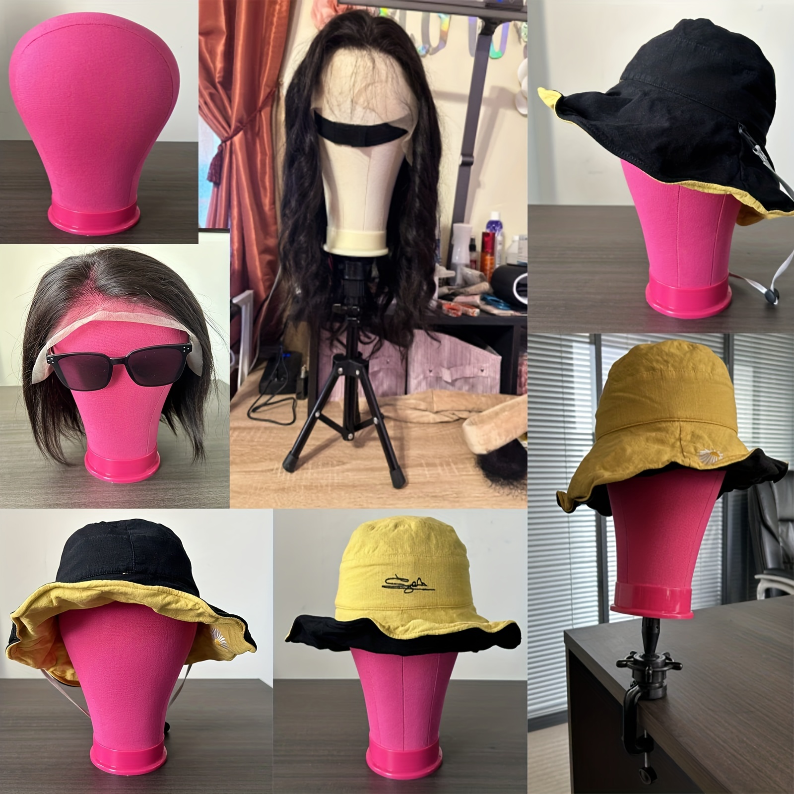 Rose Pink Wig Head Stand with Mannequin Head and Canvas Block for Wig  Making, Styling, and Display