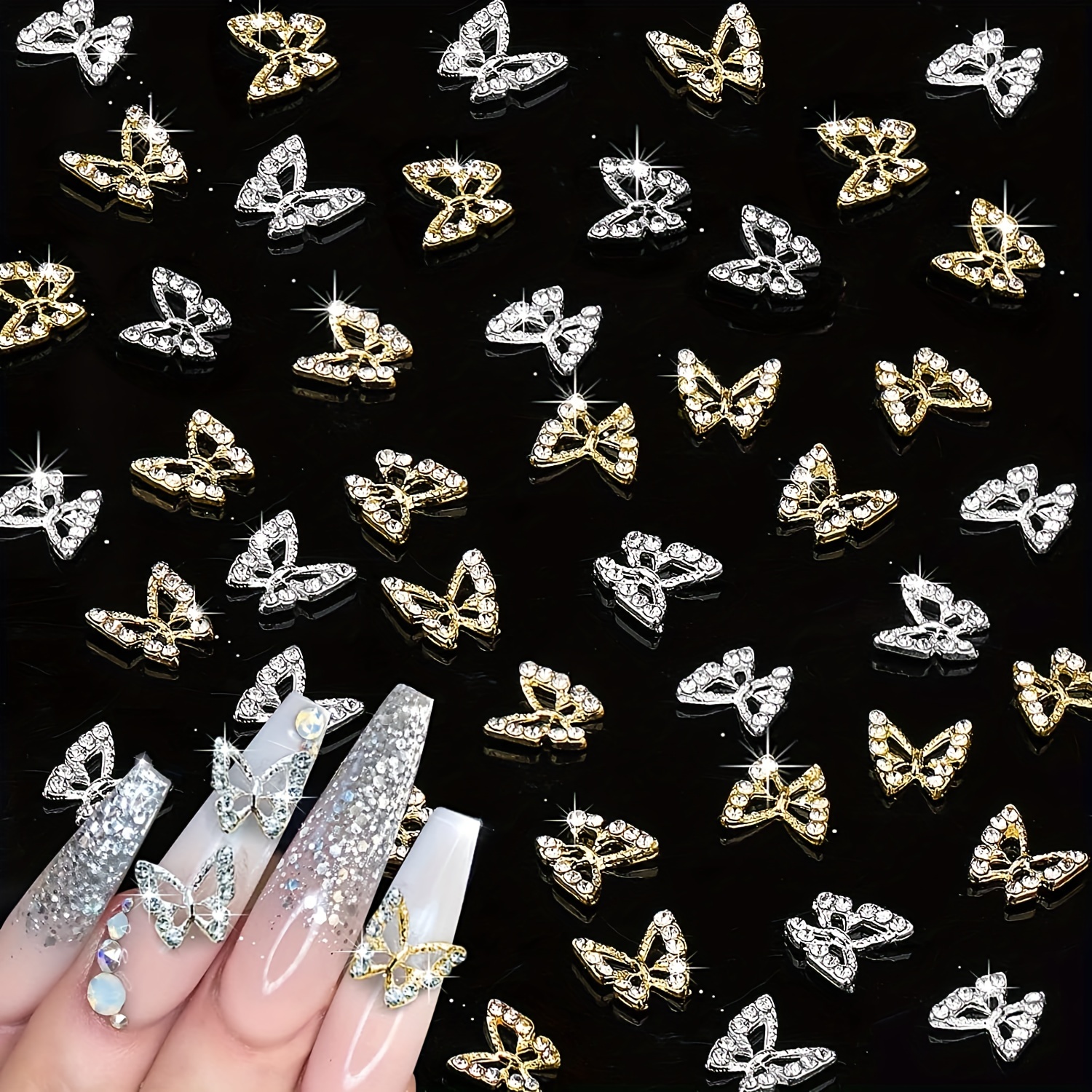 60 Pcs Butterfly Nail Charms 3D Glitter Butterfly Nail Art Charms Metal  Alloy Kawaii Nail Charms for Acrylic Nails Colorful Butterfly DIY  Decoration