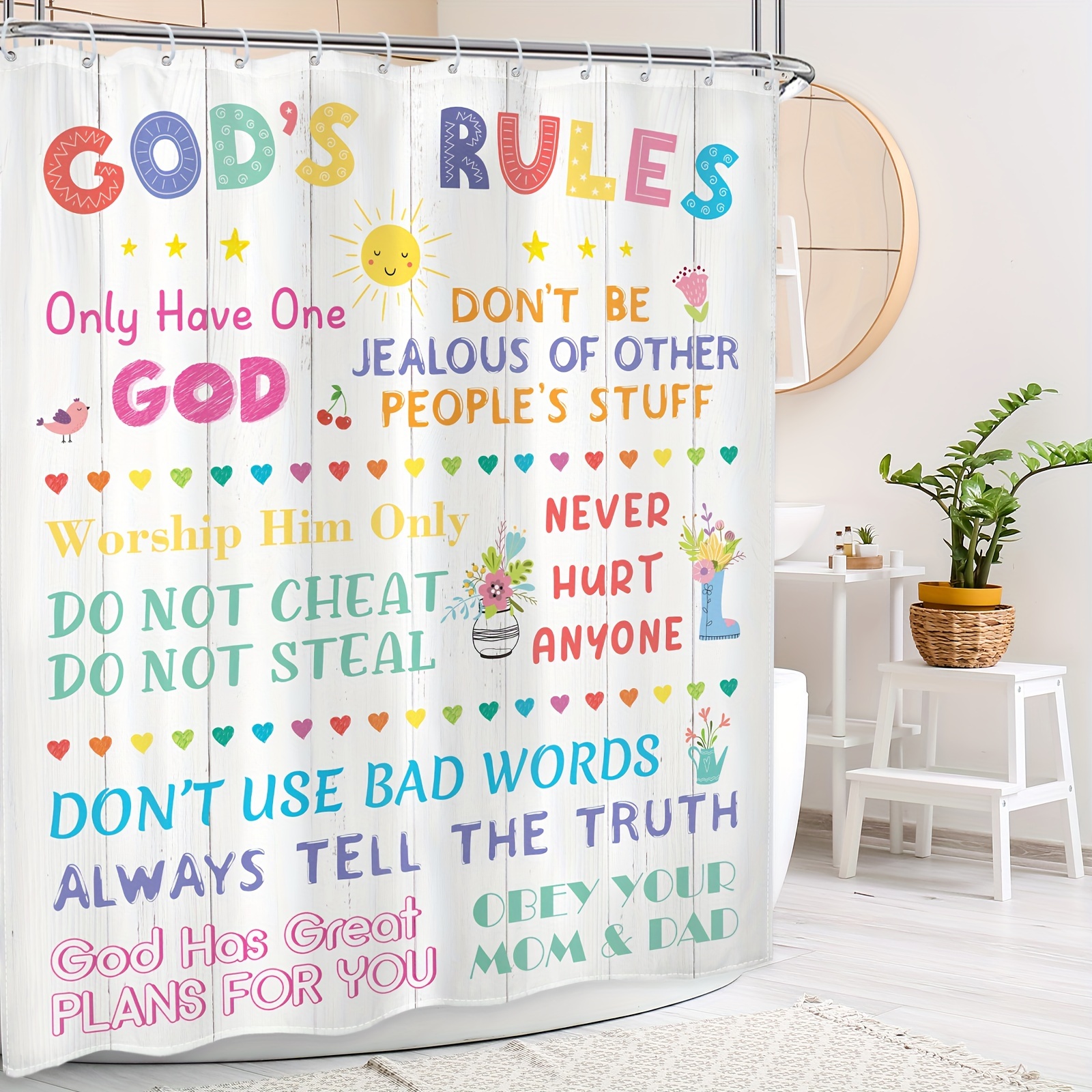 Colorful Cartoon Bible Verse Shower Curtain Abstract Cute - Temu