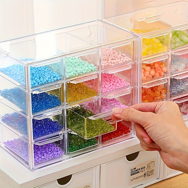 1pc Transparent Drawer Style Desktop Jewelry Organizer Box, With Separators  For Beads, Glass Crystal Beads, Handmade Diy Material