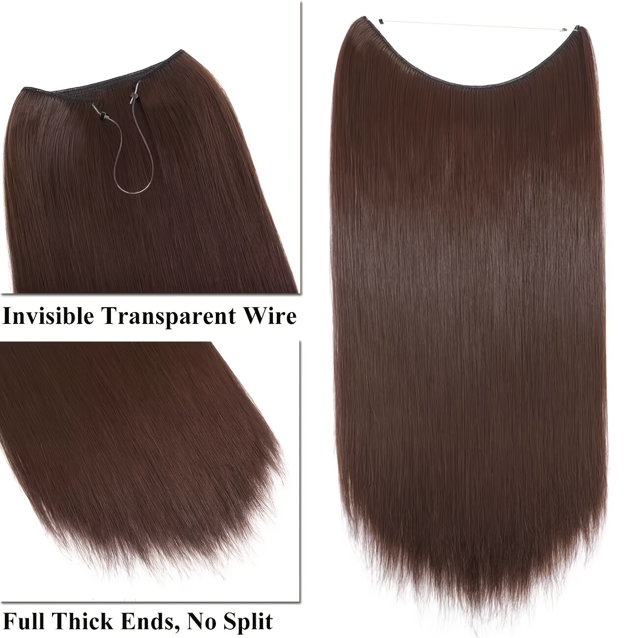 S-noilite Invisible Wire No Clips in Hair Extensions Secret Fish Line  Synthetic Hairpieces Silky Straight 