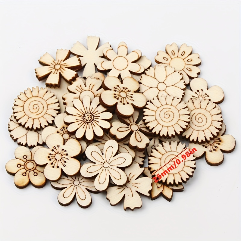 20pcs Wood Crafts Wooden Shapes For Crafts Wood Flower Slices Wood Discs  Wooden Pieces Wooden Pieces For Crafts Wooden Ornaments Wood Chips Craft Pai