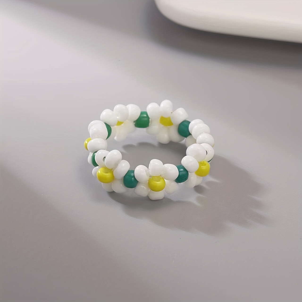 Flower Shape Rice Bead Ring Elastic Band Women