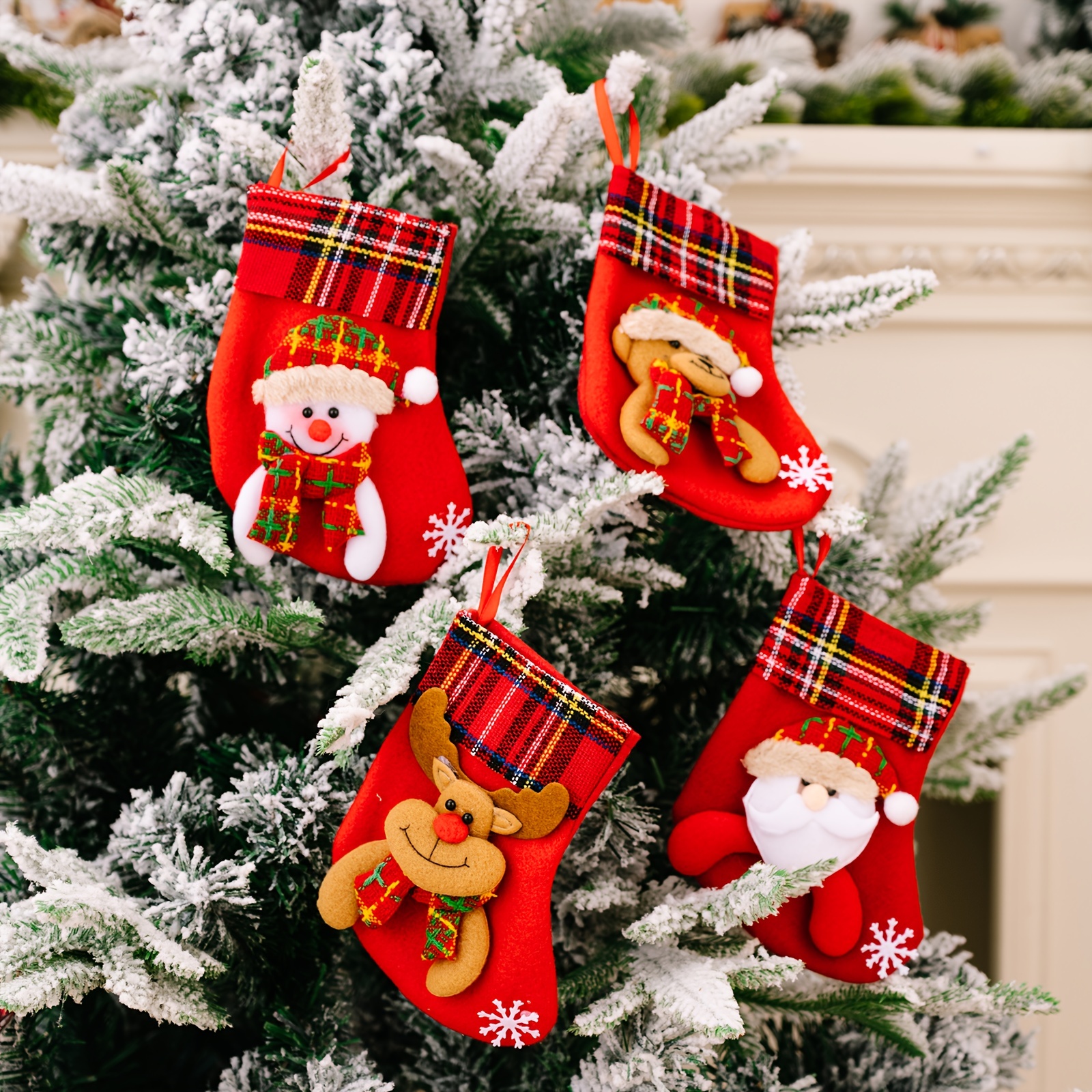 1pc, Decoraciones Navidad Calcetines Navidad Bolsa Regalo Elk Árbol Navidad  Colgante Rojo Argyle Gran Imitación Tela Muñeco Nieve, Decoración Escena,  Decoración Festivales, Decoración Habitaciones, Decoración Hogar,  Decoración Oficinas, Decoración