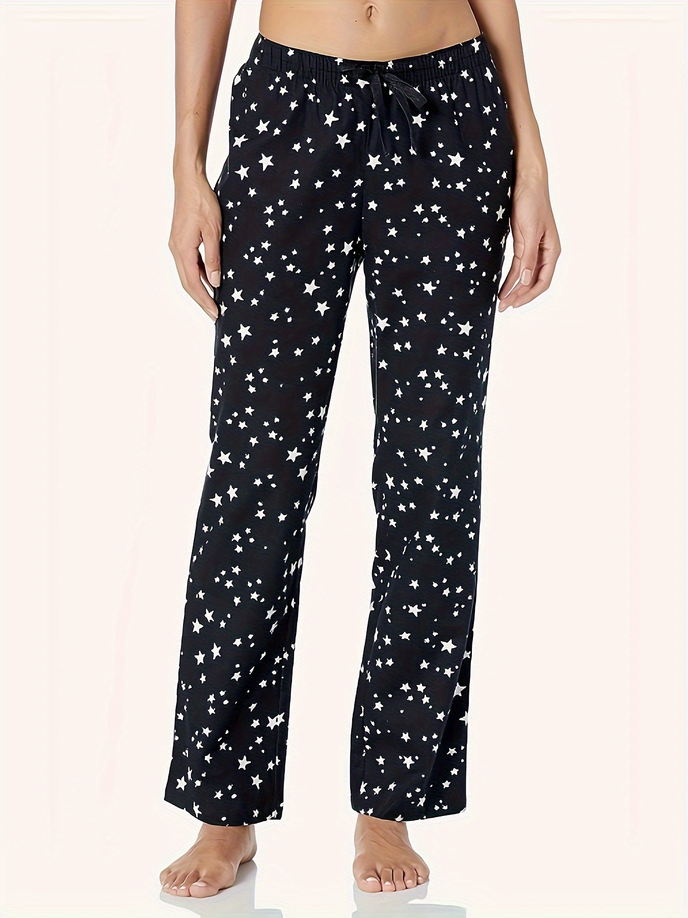 Star Print Slim Pants Casual Tied Elastic Waist Pants - Temu