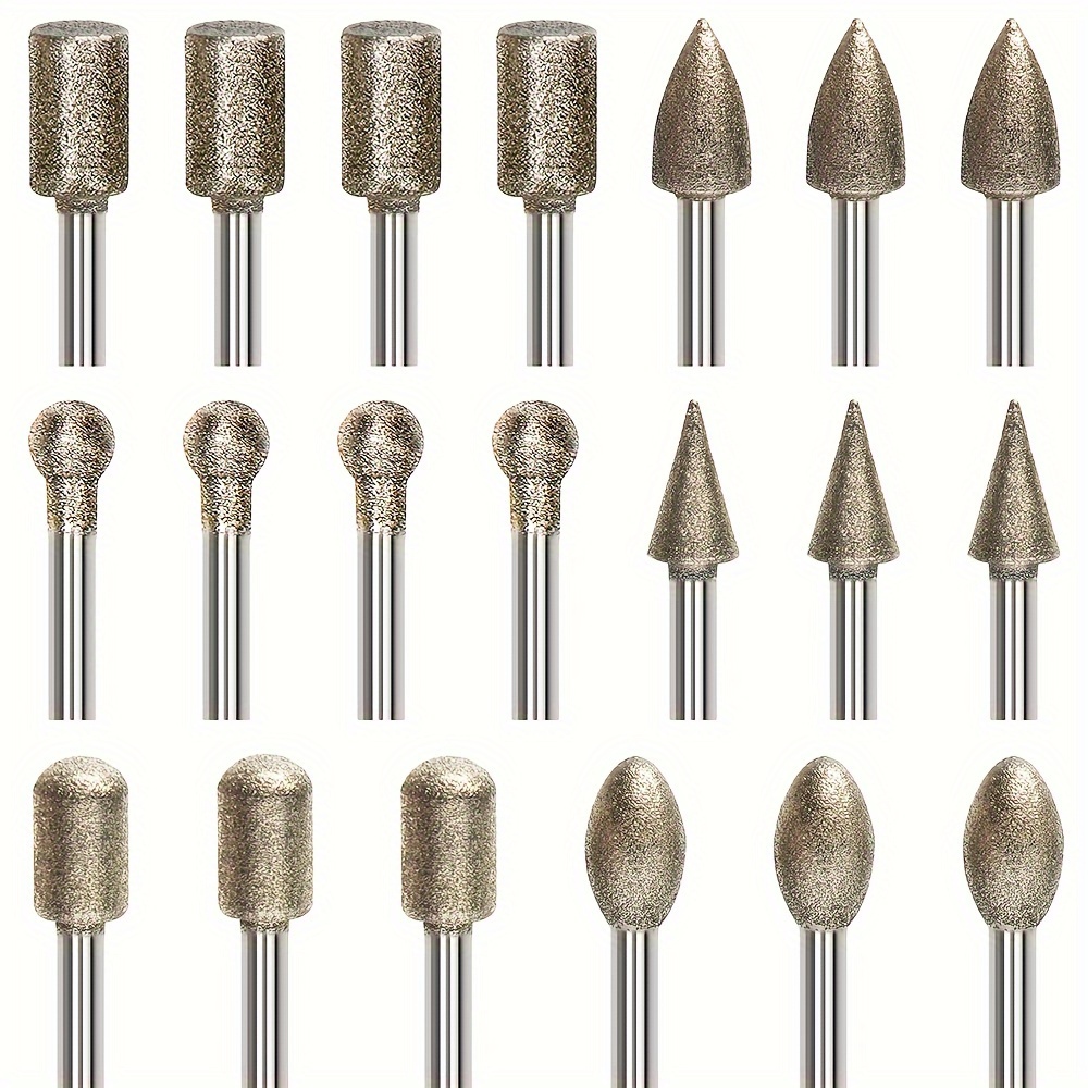 diamond grinding burr drill bit 20pcs diamond burr set with 1 8 inch shank universal fitment rotary tool accessories for stone carving diy grinding polishing engraving