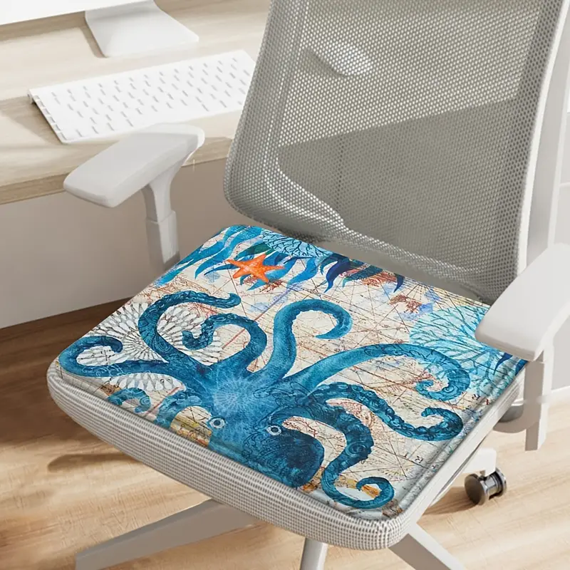 1pc Thick Flannel Sea Turtle Octopus Print Chair Cushion - Soft and  Comfortable Office Seat Cushion with Slow Rebound