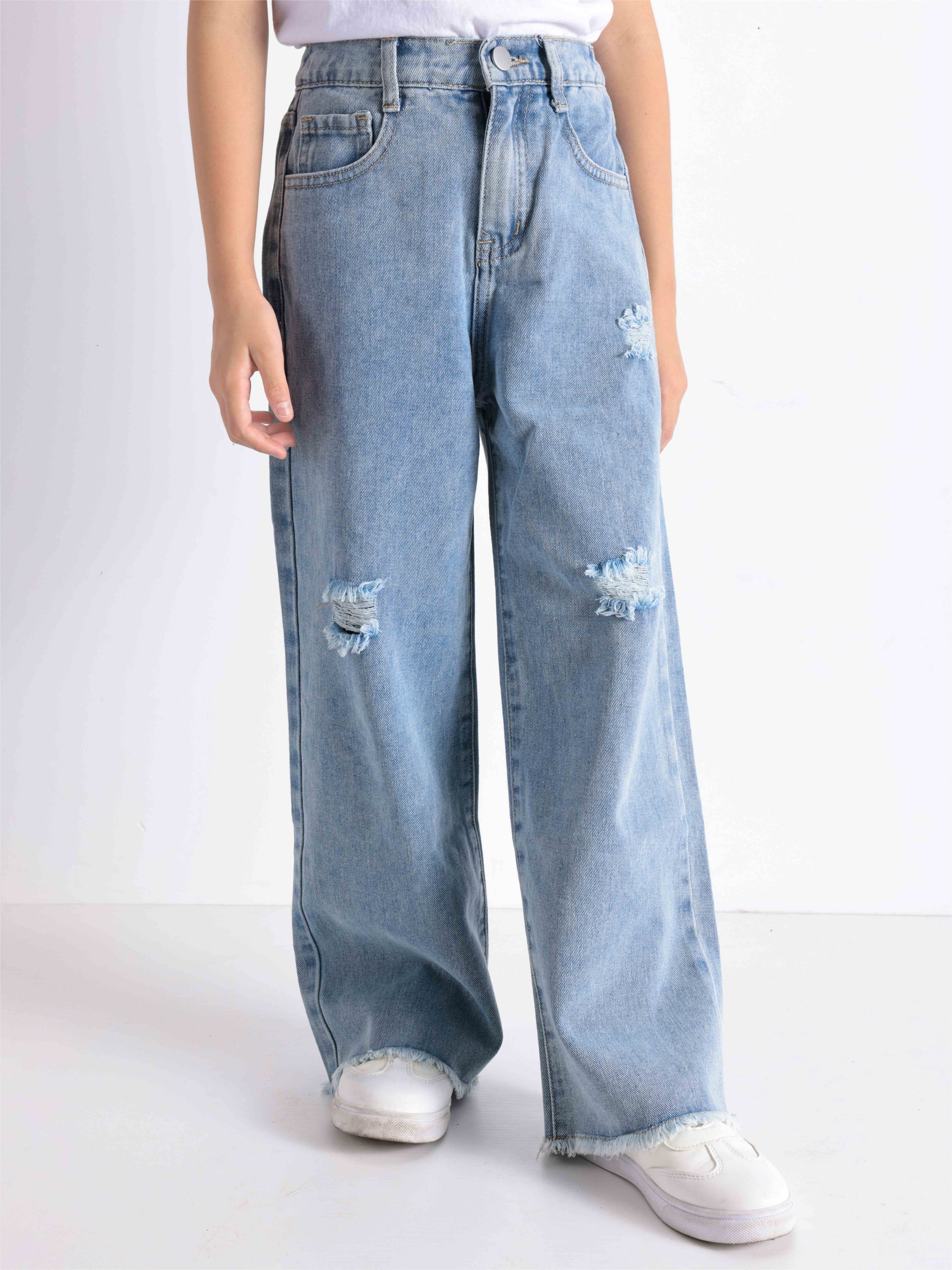 Teenager Girls Wide Leg Jeans Pants Spring 2024 Kids Clothes Loose Oversize  School Children's Trousers Blue Girl Pants