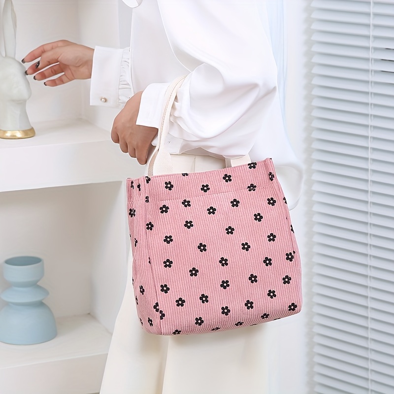 Cute Corduroy Tote Lunch Bag, Floral Print Mommy Bag, Women's Casual  Handbag & Shoulder Bag For Work, Office, Travel - Temu Mexico