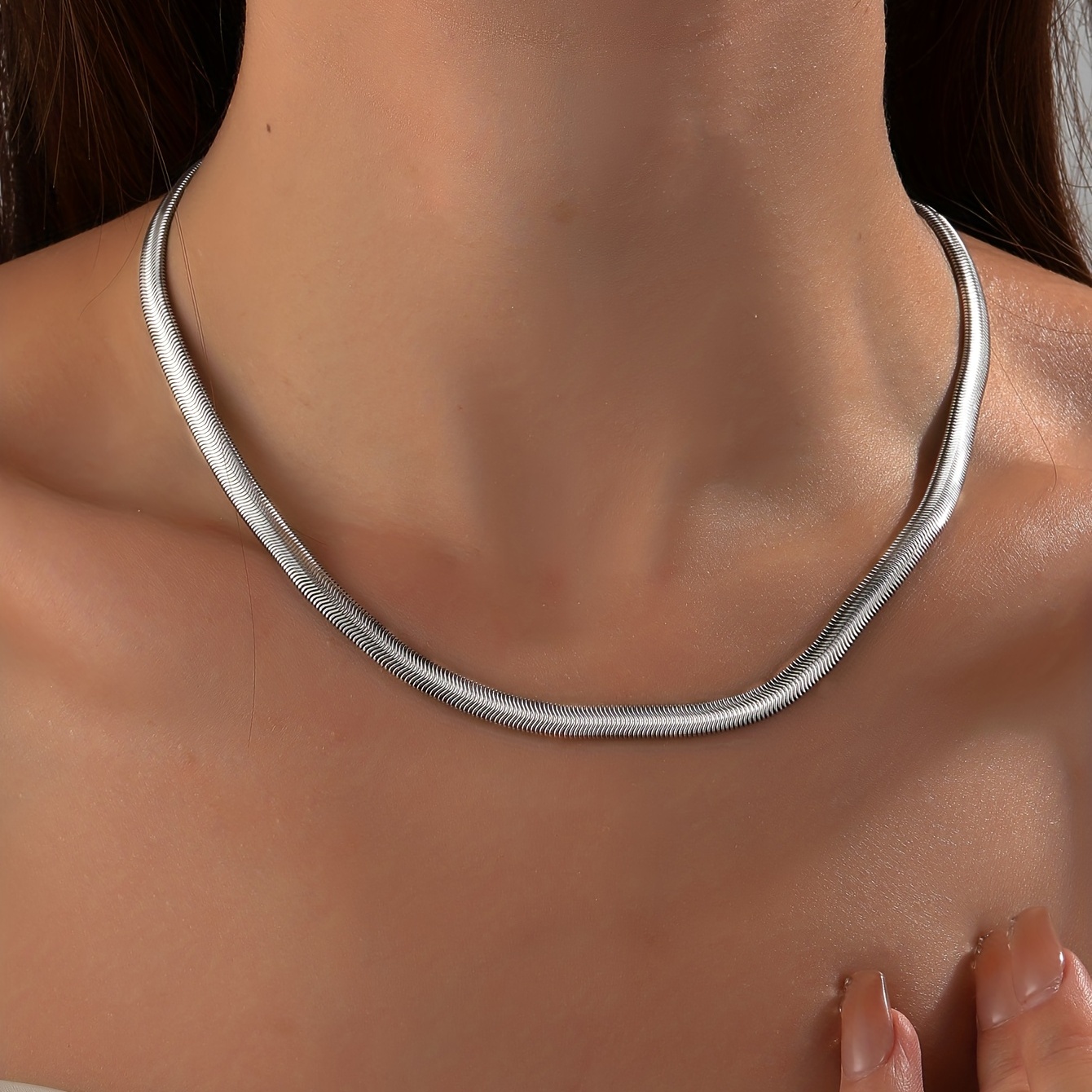 

Titanium Steel Flat Snake Necklace Unisex Neck Jewelry Silver Color Necklace For Women Men