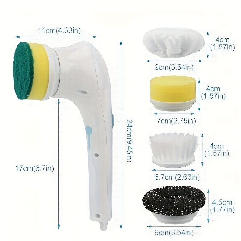 set electric scrubber with 5 replaceable brush heads portable spin scrubber cordless handheld cleaning brush for bathroom tub wall tiles floor kitchen details 3