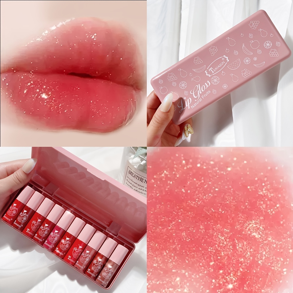 

10 Pcs Shimmer Mini Lip Gloss Kit - Moisturizing Liquid Lipsticks With Mirror And Waterproof Finish - Perfect Birthday Gift For Women Valentine's Day Gifts