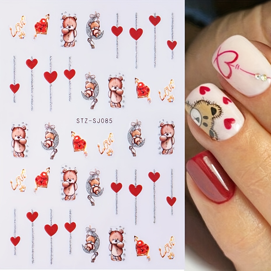 Acquista 1 foglio adesivi per unghie romantici per San Valentino Love Rose  Tiger Bear adesivi per unghie 3D decalcomanie accessori per manicure