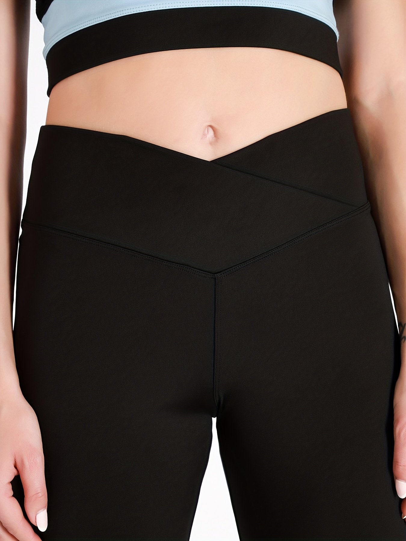  Womens Crossover Leggings High Waisted Tummy Control