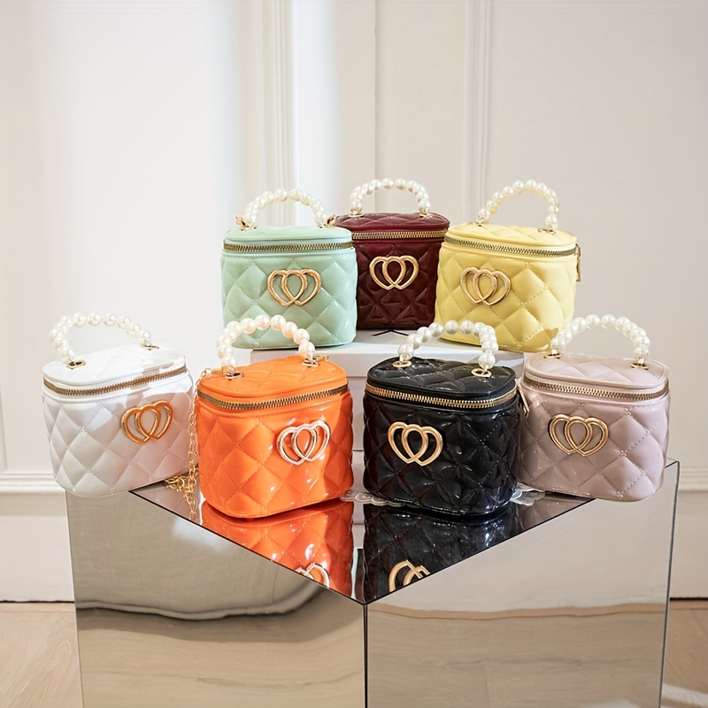 Mini Argyle Pattern Bucket Handbag, Cute Chain Crossbody Bag, Faux