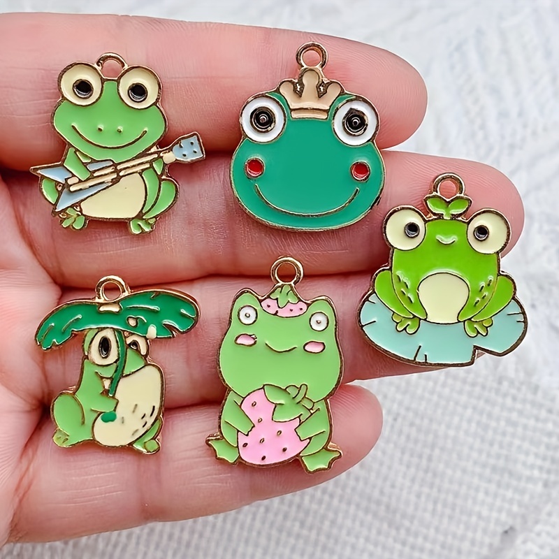 Mixed Enamel Cartoon Green Frog Pendants Diy Earrings - Temu