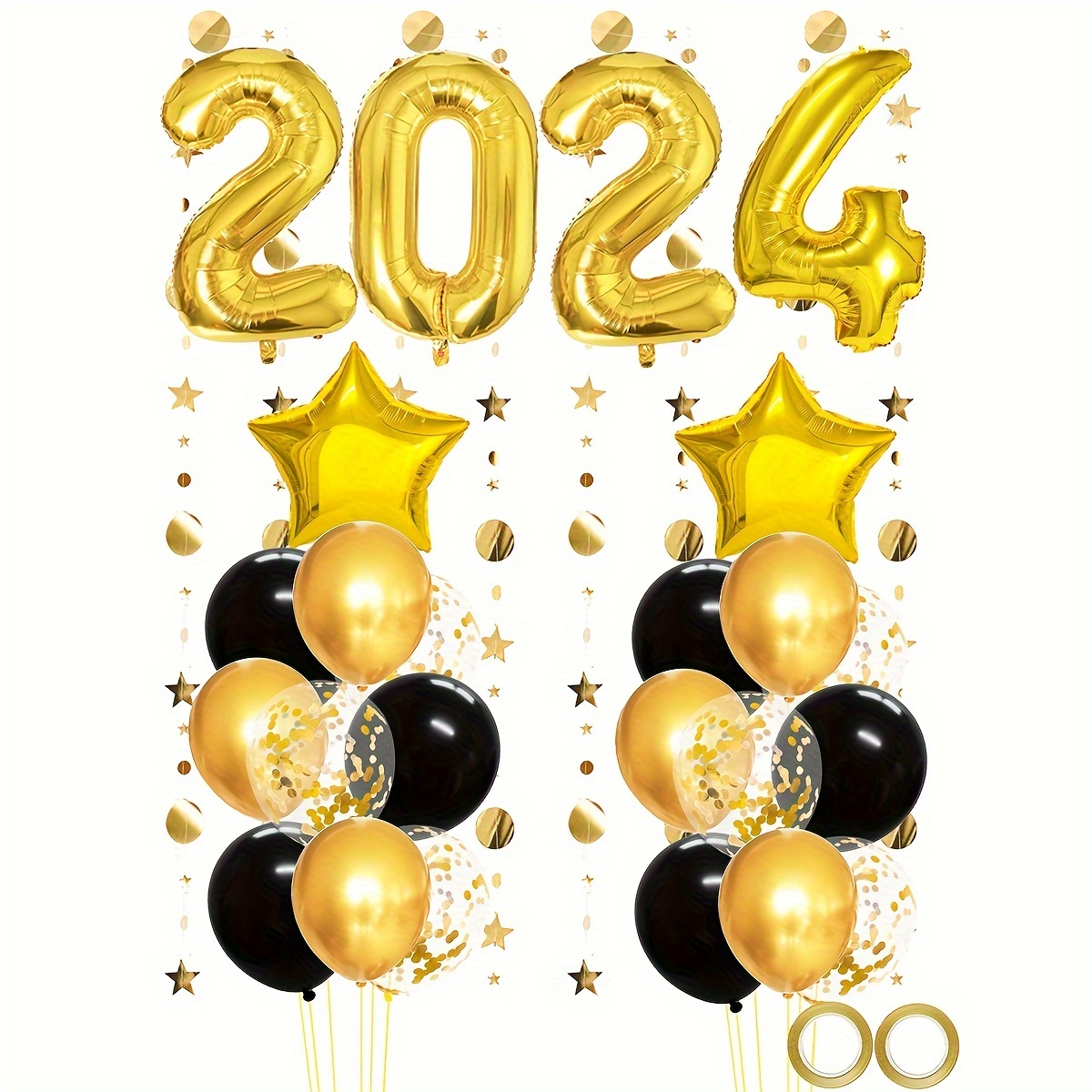 1pc 2024 Juego Globos Negros Dorados Año Nuevo Diseño - Temu