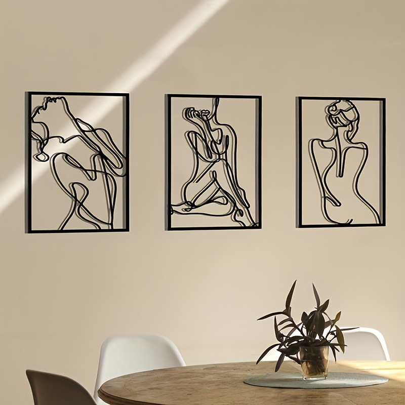 

3pcs Metal Wall Sculptures, Minimalist Abstract Woman Wall Art Line Drawing Wall Art Decor Single Line Female Home Hanging Wall Art Decor For Bedroom Kitchen Bathroom Living Room