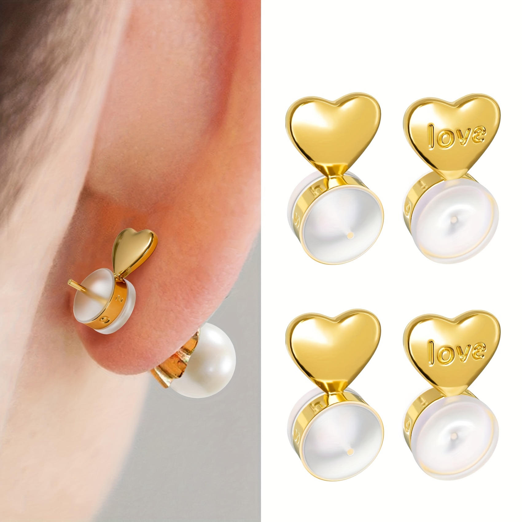 Backs For Droopy Ears, Adjustable Heart Large Earring Backs For