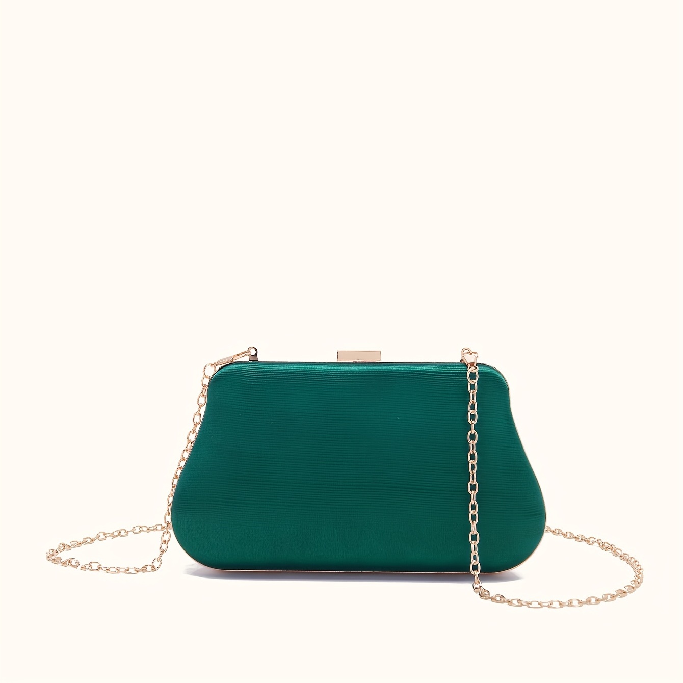 1pc Green Metallic Glossy Clutch Bag With Metal Chain Strap