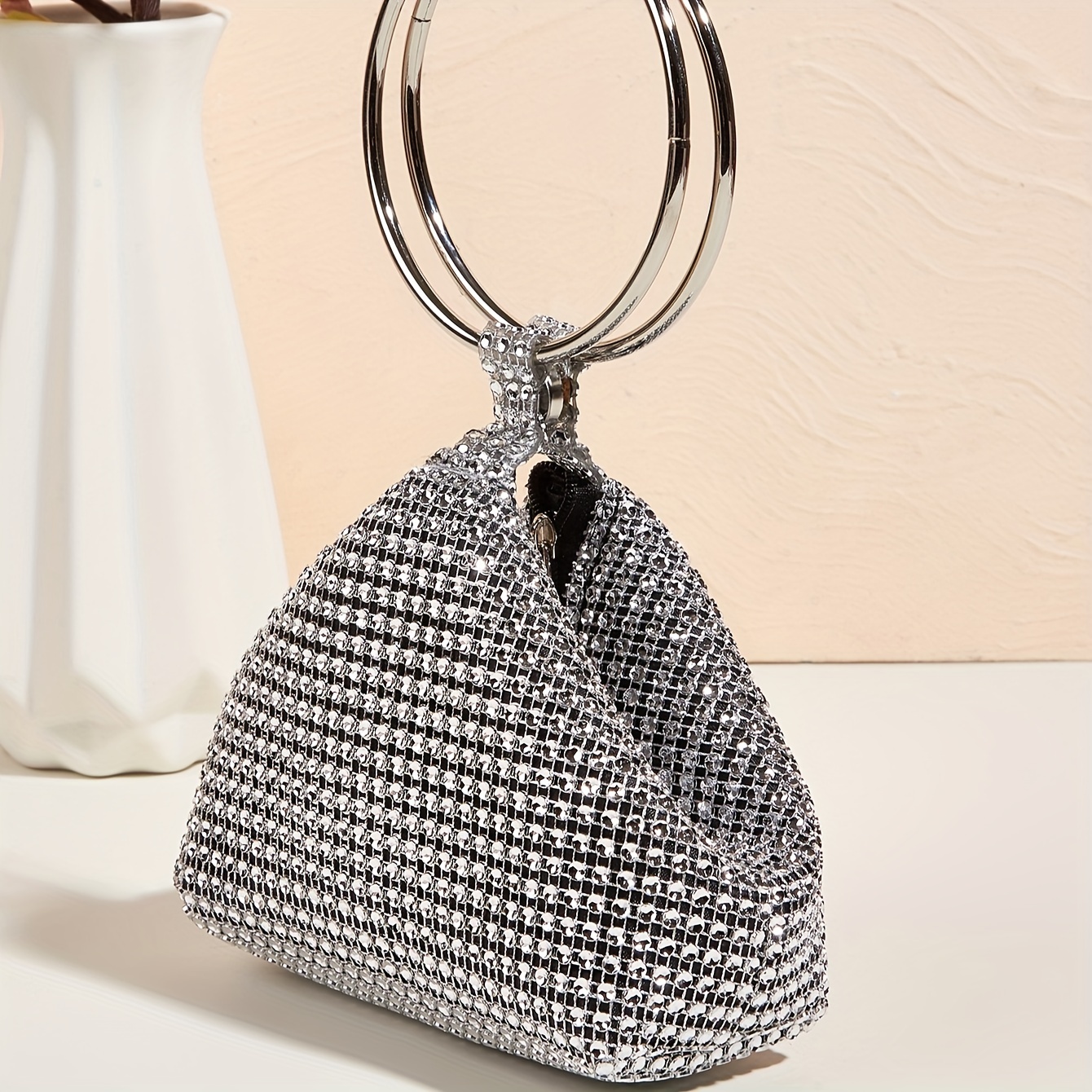 Round Top Handle Silver Glitter Bag