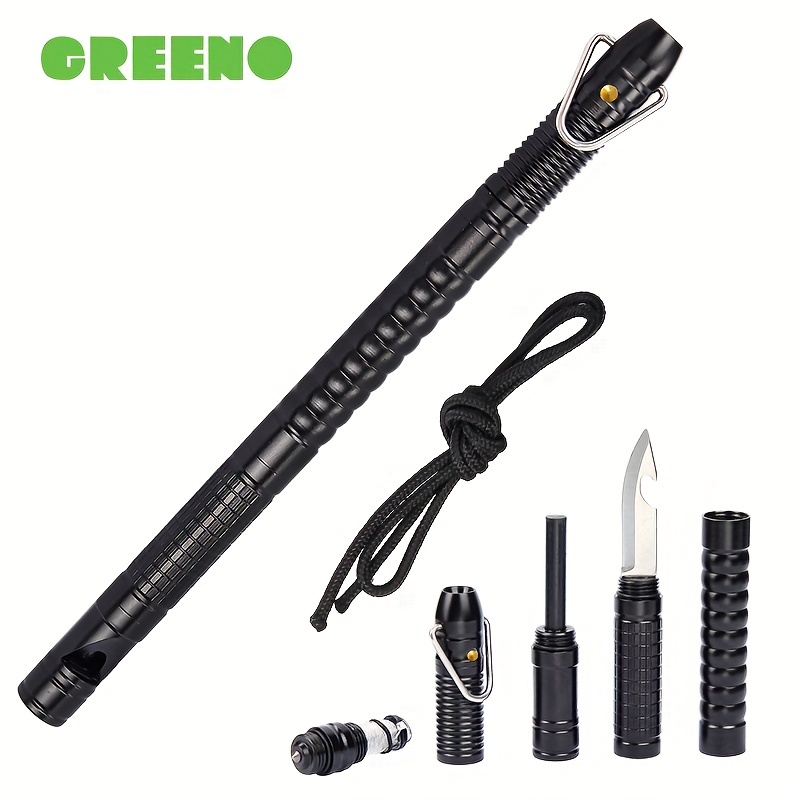 1 2pcs 7 In 1 Tactical Survival Tool With Flashlight Fire Starter
