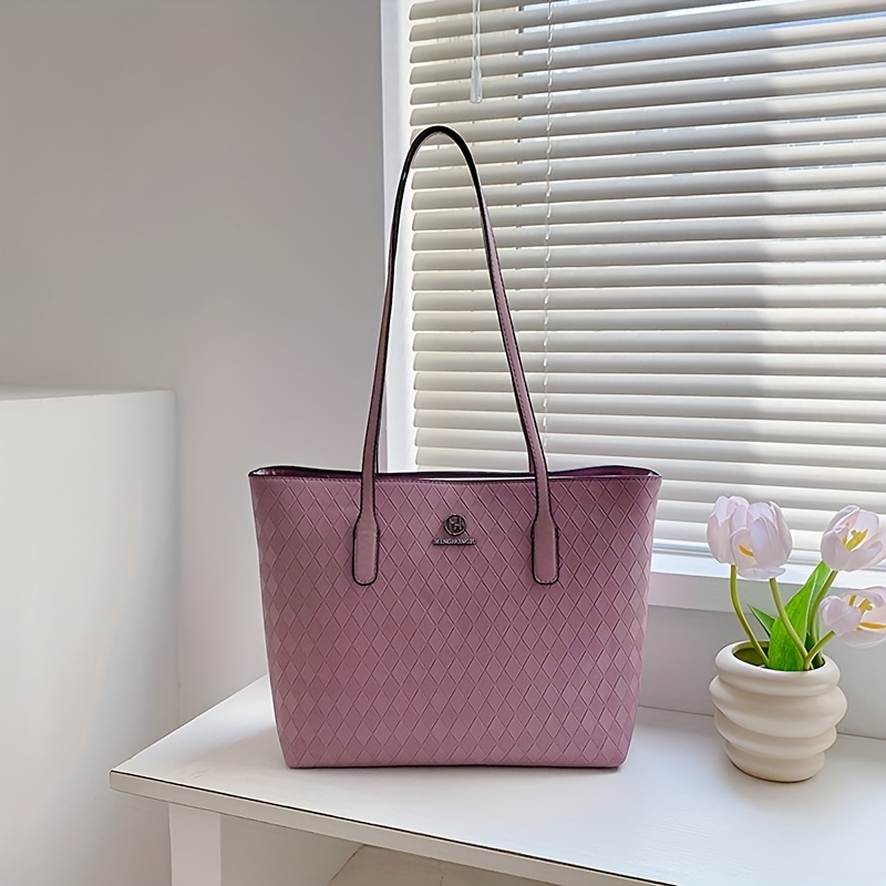 Women Portable Shoulder Bag Pu Leather Simple Casual Tote Solid