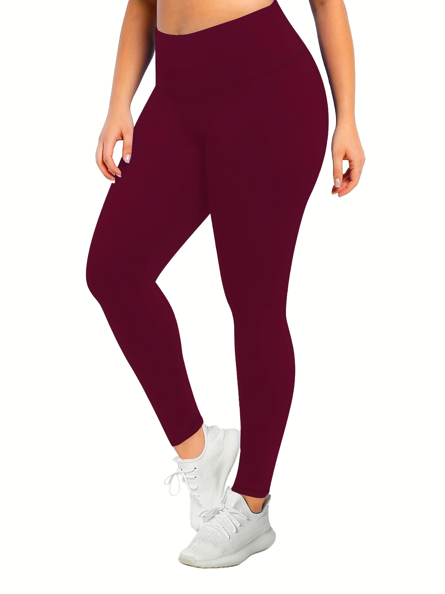 Plus Size Casual Leggings Women's Plus Solid High - Temu Canada