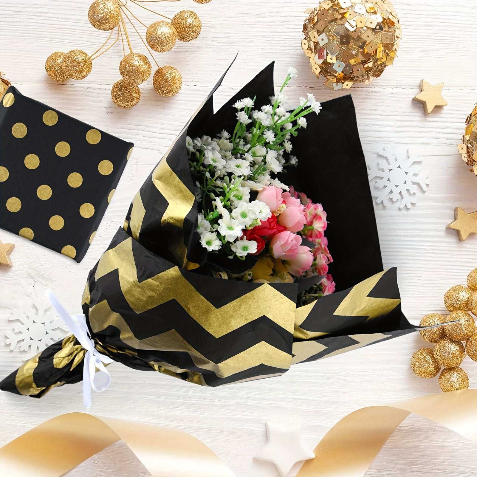 30 Sheets Gift Wrapping Paper, Premium Golden And Black Gift