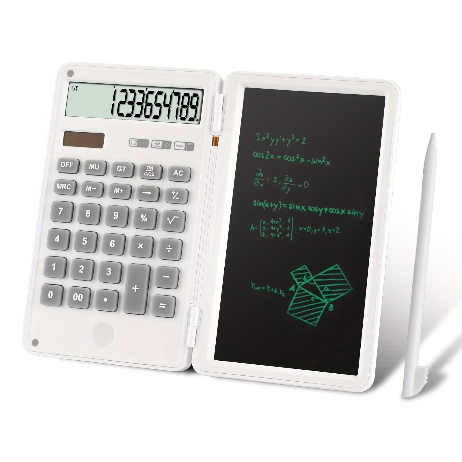 Calculatrices scientifiques, écran LCD à 12 chiffres avec tablette  d'écriture effaçable pliable pour l'école à domicile