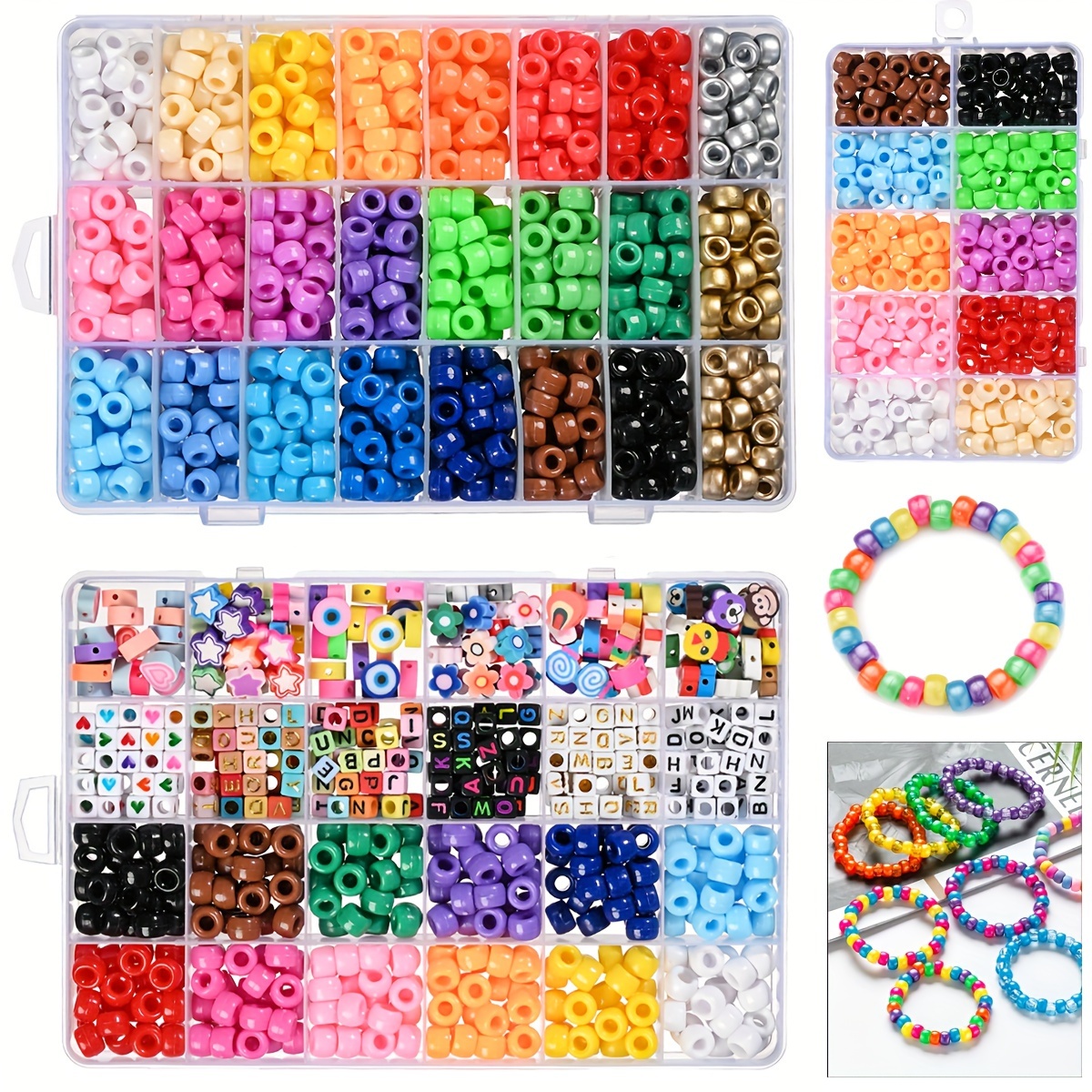 4000pcs Pony Beads Kit, Including 2400pcs Rainbow Pony Beads and 1600pcs  Letter Beads, 24 Colors 4 Styles Kandi Beads -  Norway