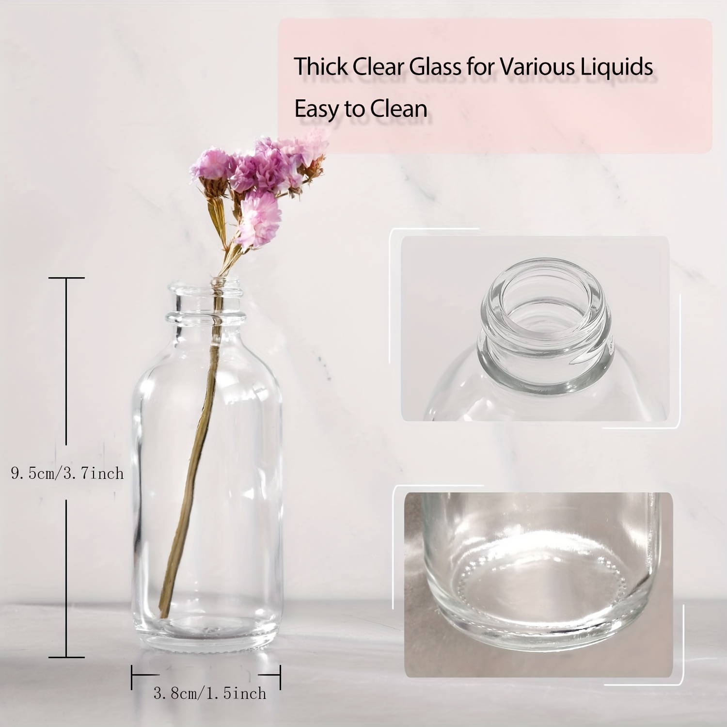 2oz Small Clear Glass Bottles with Lids Glass Containers Round Sample  Bottles for Juice, Oils, Ginger
