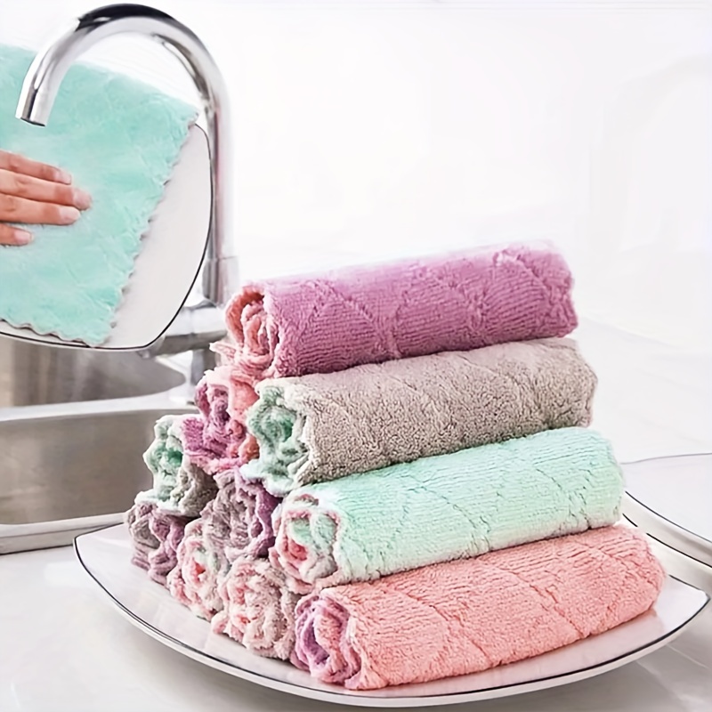 20pcs Kitchen Towel Absorbent Microfiber Dish Cloth Thick Double-side  Cleaning Towel Wipe Table Washing Cloth 