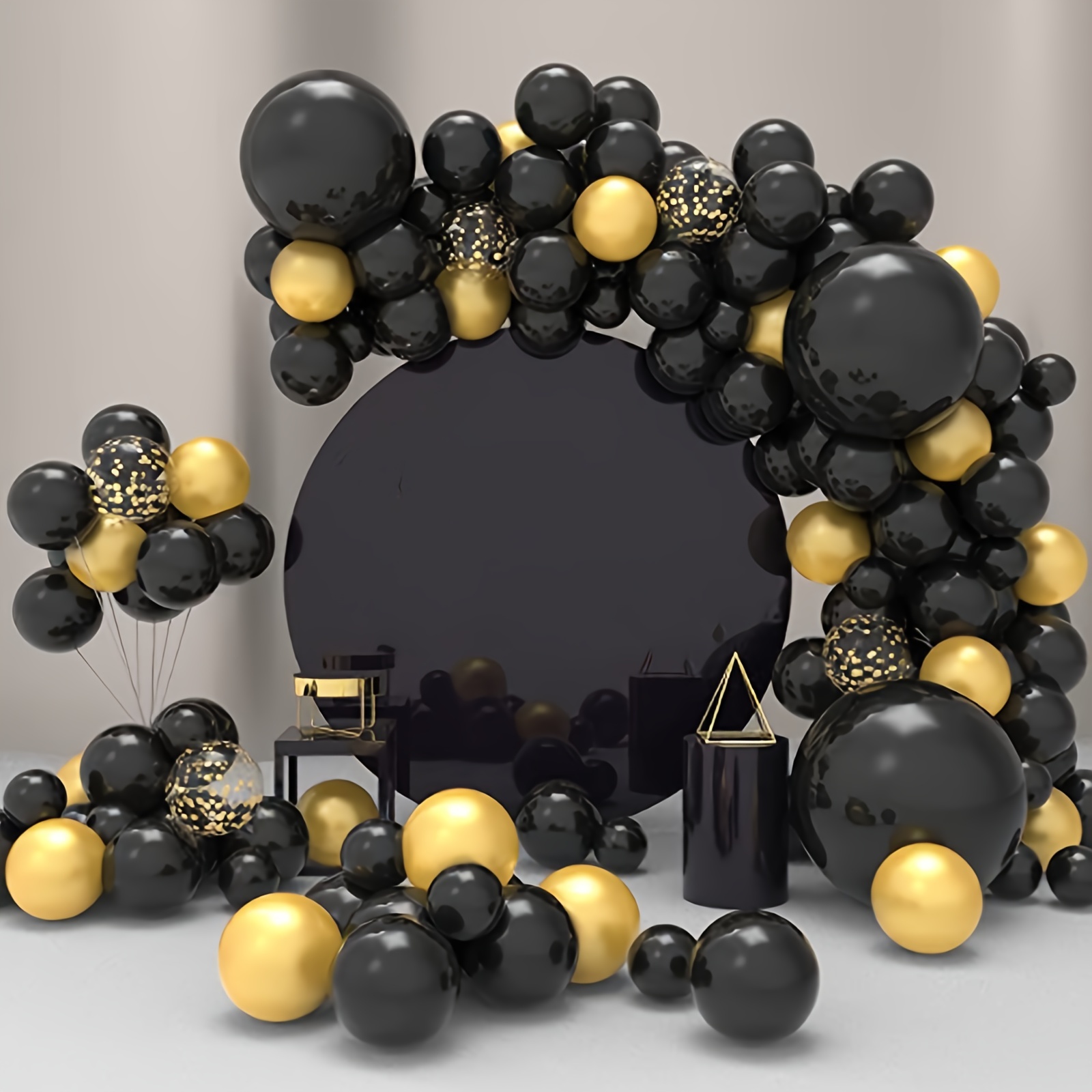 Arco de globos negros y dorados, 100 guirnaldas de globos de oro negro con  globos de látex negro dorado y blanco, kit de arco de globos negros y