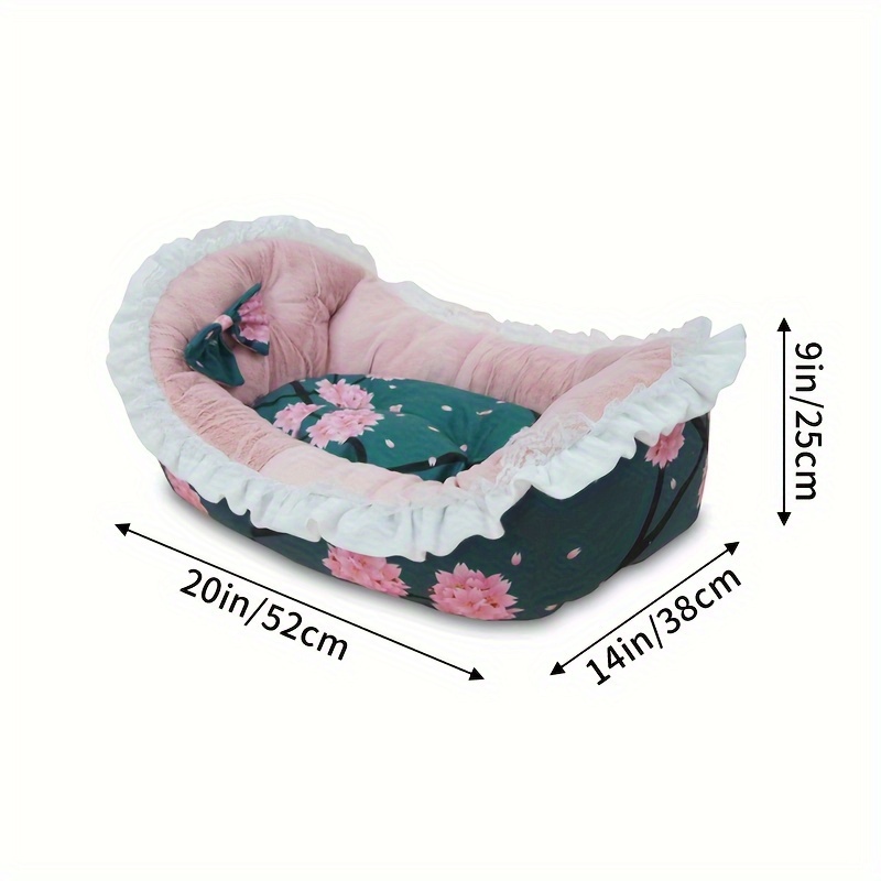 1  nest floral pattern soft cat sleeping bed warm cozy cat sofa bed rocking cradle with soft cushion mat Product details 4