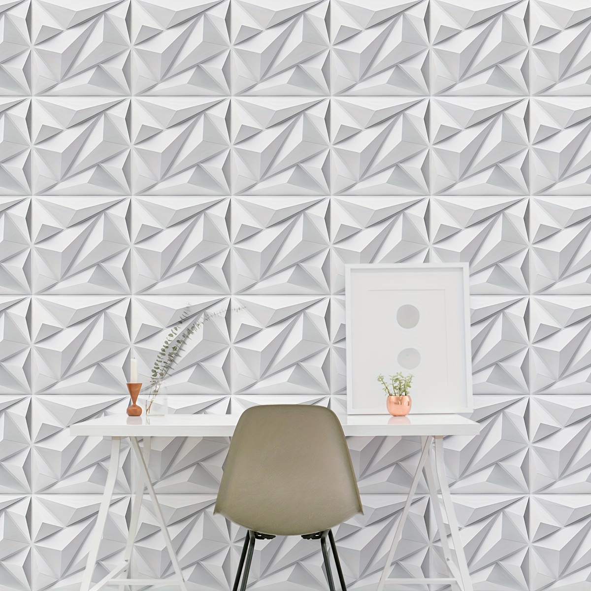 33 Panneaux Muraux 3D Texture Diamant - Blancs - PVC - Pour Salon, Chambre - NEUF