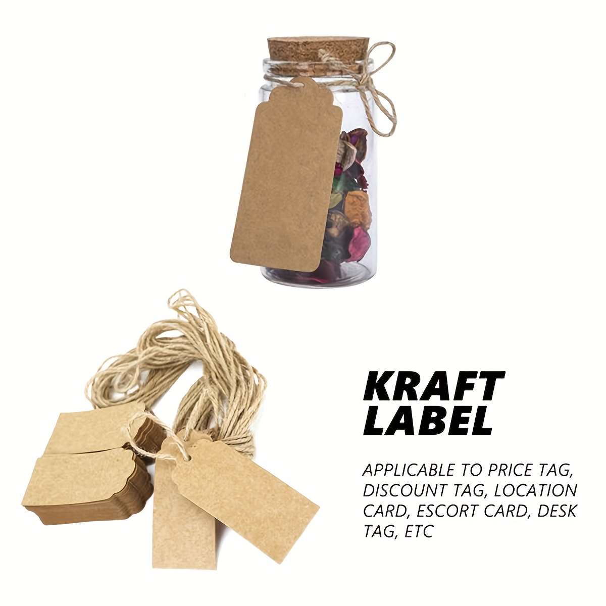 Pack of 100 Brown Kraft Tags with 10 Meters of Jute Twine - For Use As Gift  Tags, Wedding Favor Tags, Product Label / Price Tags or for Scrapbooking  and Various…