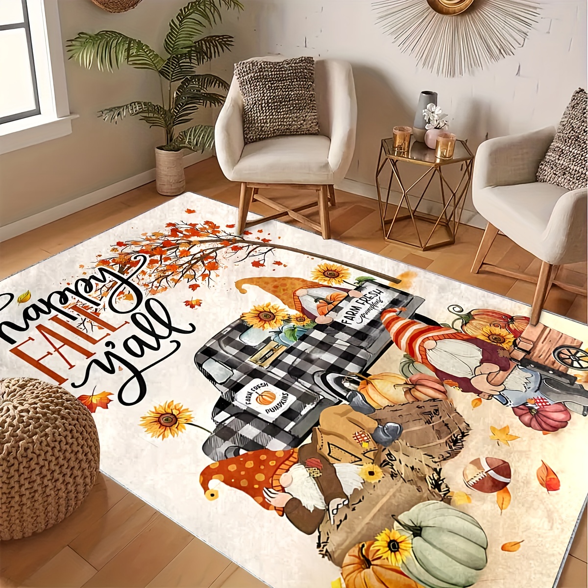  Indoor Door Mat Kitchen Rug,Pumpkins Thanksgiving Farm