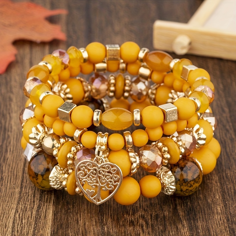 

Gorgeous Elegant Yellow Beads Stretch Bangle Bracelet For Women Holiday Birthday Dating Prom Banquet Wedding Party Accessories